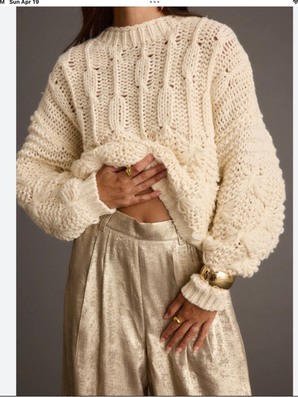Zara Cream Cable-Stitch Crewneck Sweater Size M